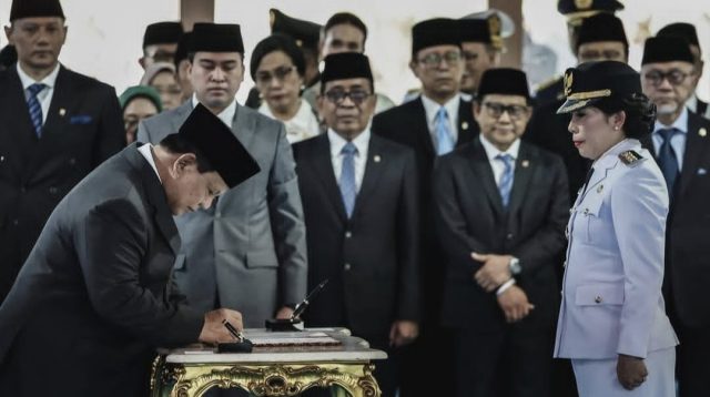 Sejumlah pejabat hadir di pelantikan kepala daerah serentak di Istana Negara (Prabowo)