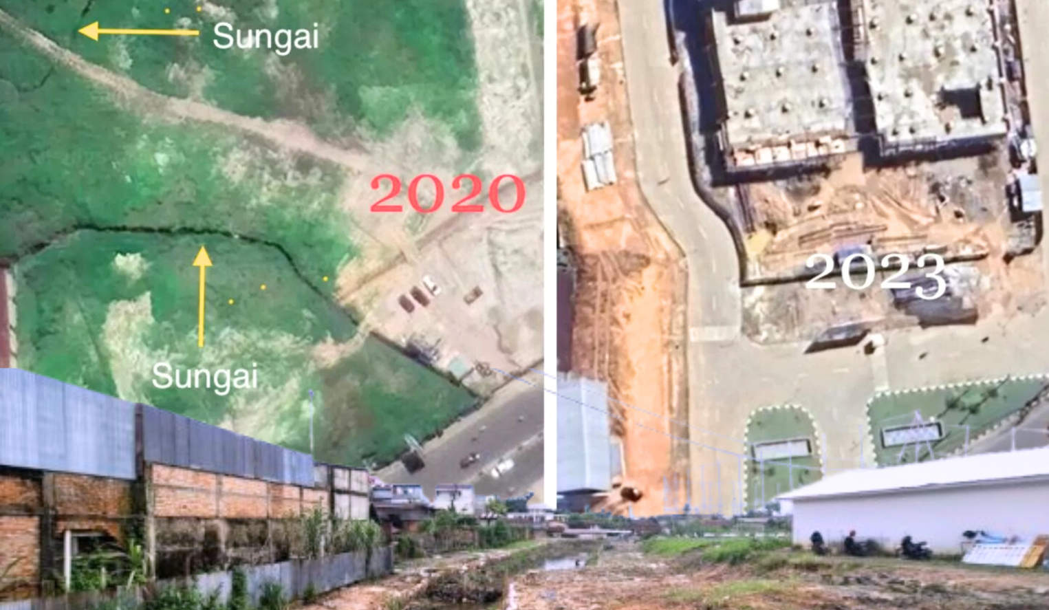 Kolase citra satelit kawasan Jambi Business Center (JBC) tahun 2020 dan 2023 (dok/mjb/voj)