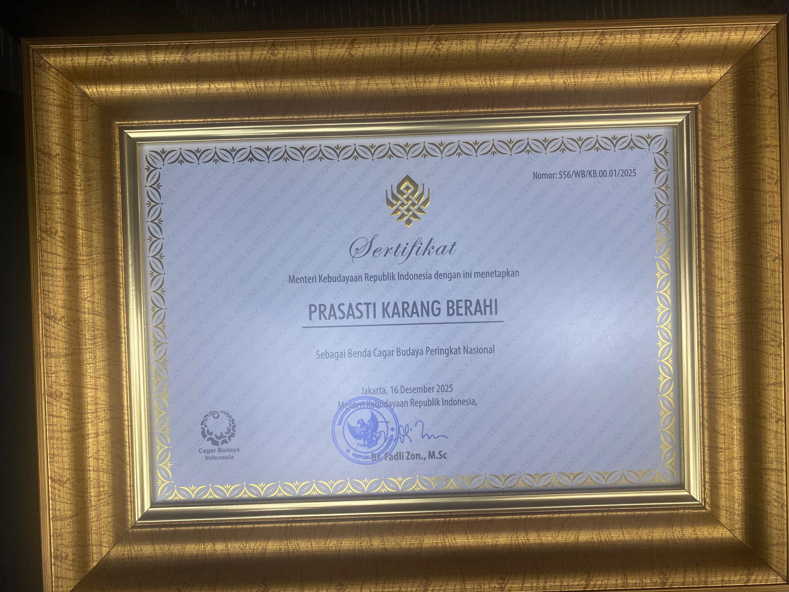 Penghargaan Prasasti Karang Berahi